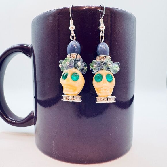 Yellow Skull Day of the Dead Dia de los Muertos Earrings Mexican Halloween Women - Picture 4 of 7